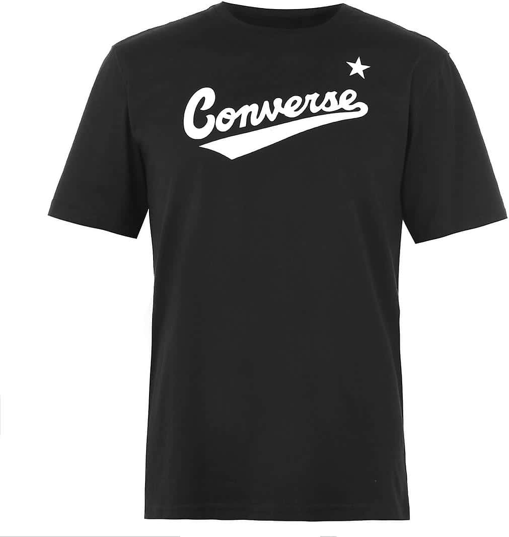 Converse 桌布 壁紙 — 一件黑色T恤，上面有白色Converse標誌和星星，背景為純白色。
