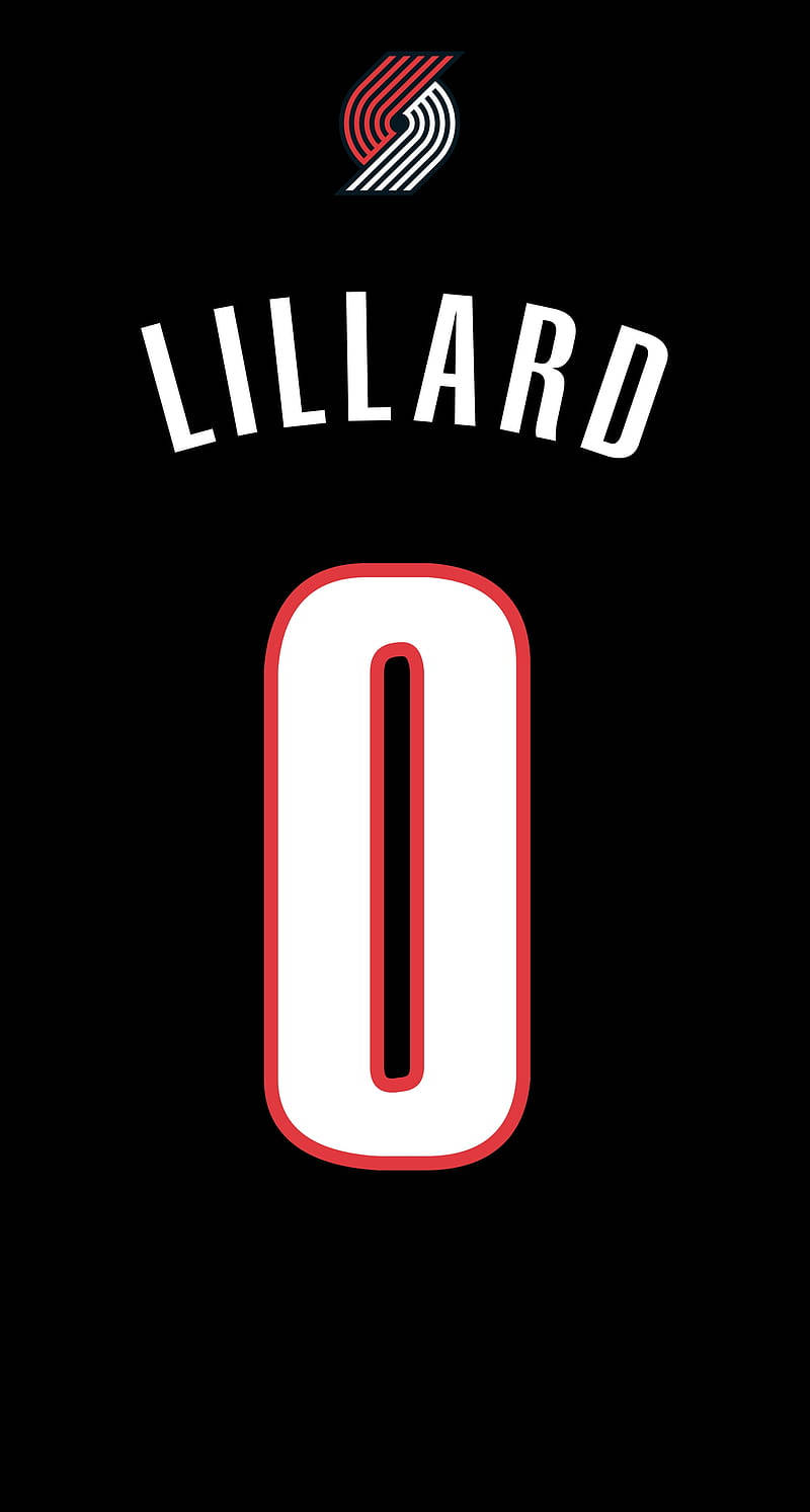 Damian 桌布 壁紙 — 一件黑色籃球球衣，帶有白色和紅色的「LILLARD 0」文字和波特蘭拓荒者隊標誌。
