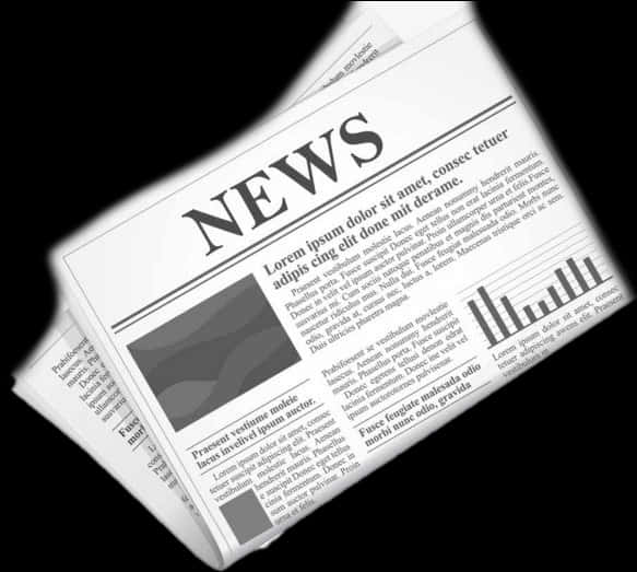 Newspaper 桌布 壁紙 — 一份傾斜的灰階報紙，帶有粗體標題和佔位文字，放在黑色背景上。