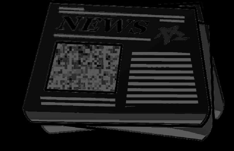 Newspaper 桌布 壁紙 — 一份單色風格化的報紙，帶有像素化圖像和粗體標題，背景為黑色。