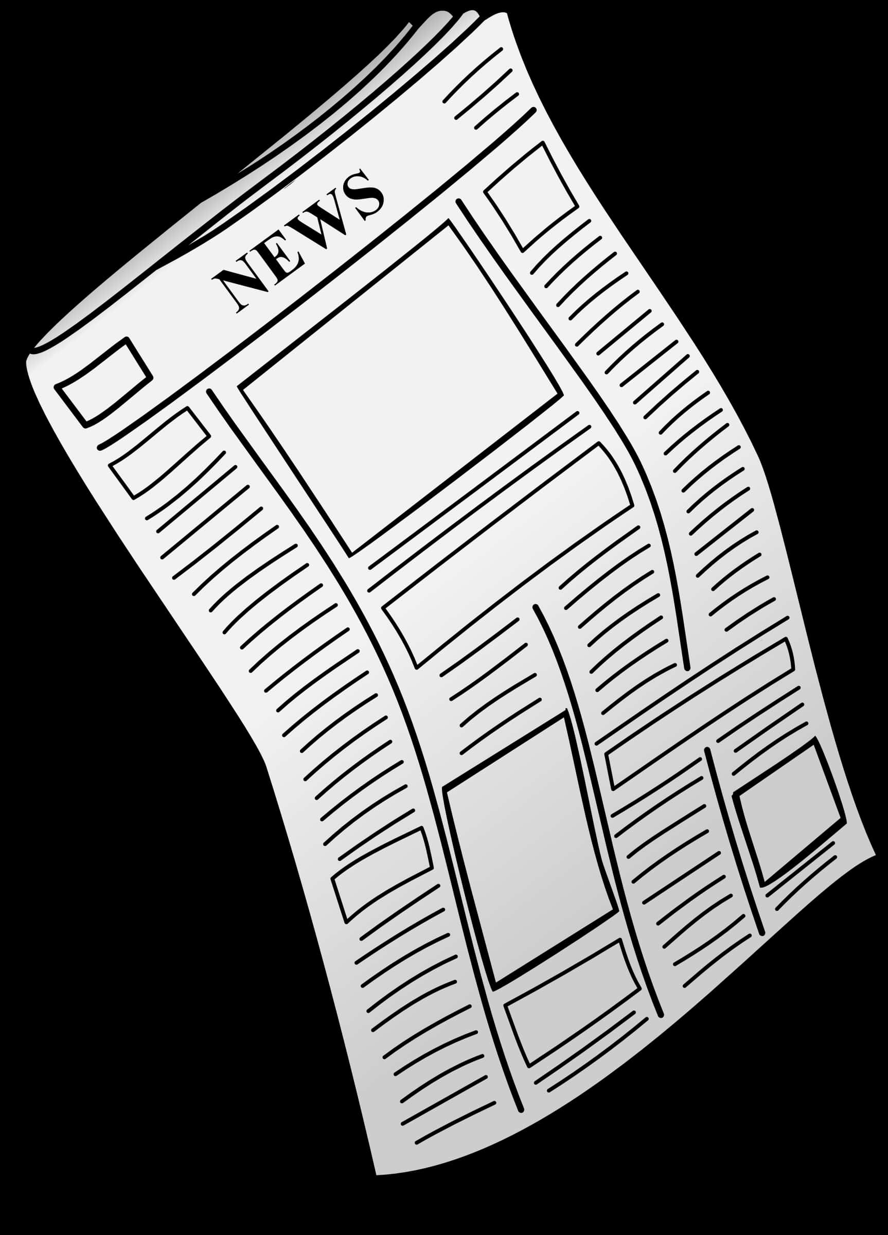 Newspaper 桌布 壁紙 — 一份風格化的報紙，帶有粗體標題和文字區塊，在純黑背景上呈對角線傾斜。