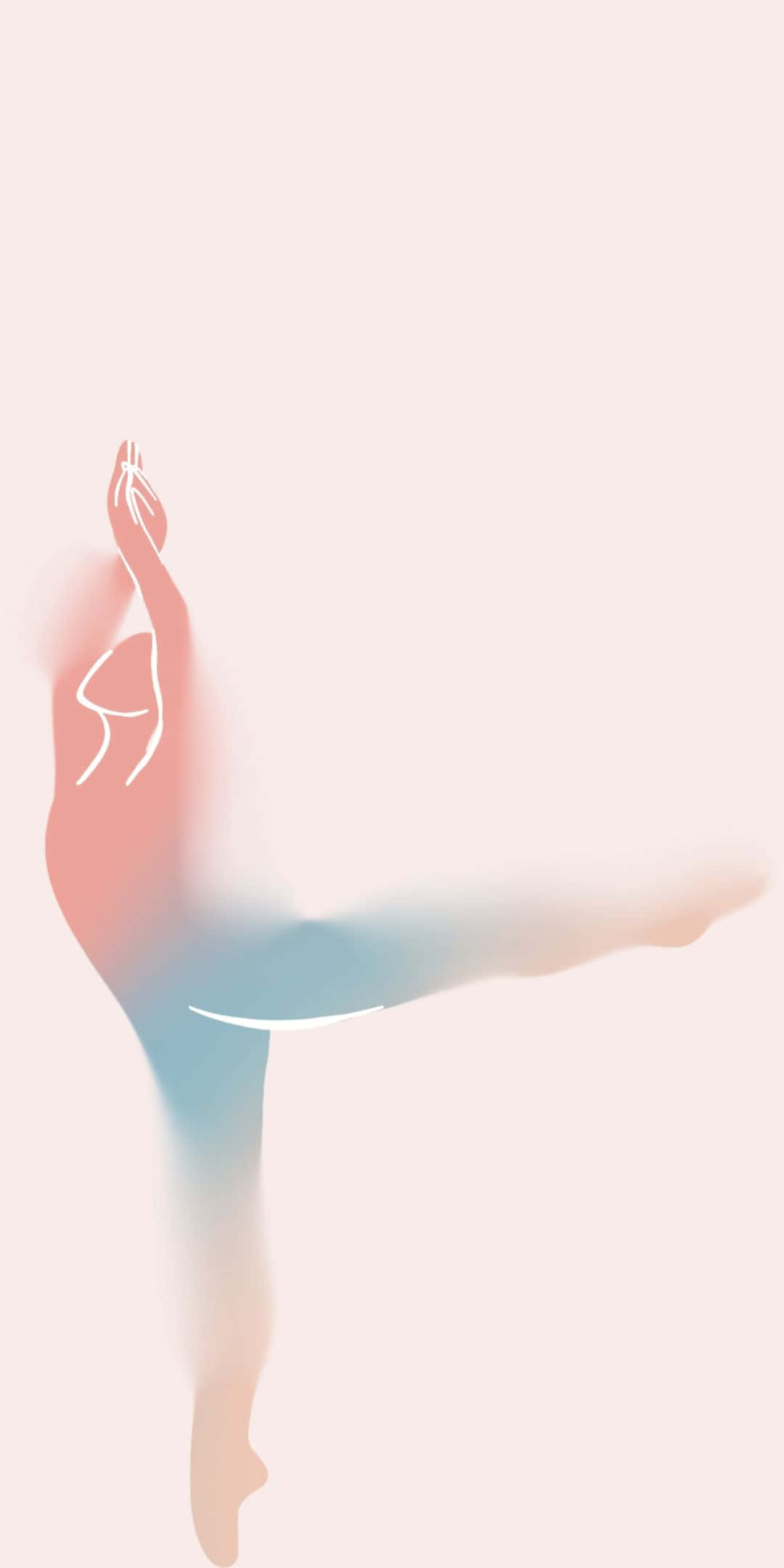 Aura 桌布 壁紙 — 一位優雅的芭蕾舞者在中間姿勢，帶有柔和的粉紅色和藍色漸變色調，背景為淡色。