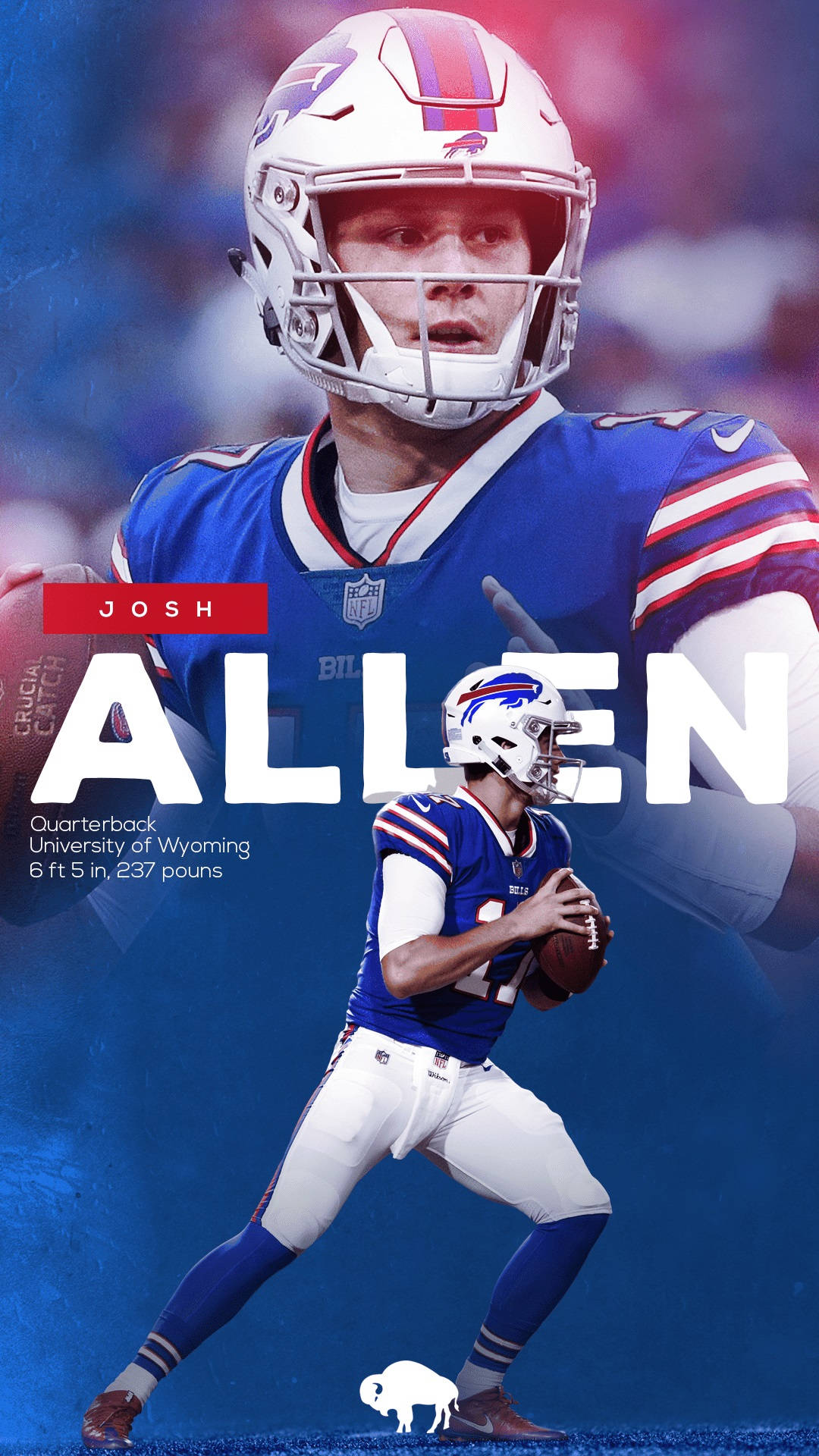 Josh 桌布 壁紙 — 一位充滿活力的NFL四分衛身穿藍白球衣，準備在鮮豔的藍色背景下擲出美式足球。