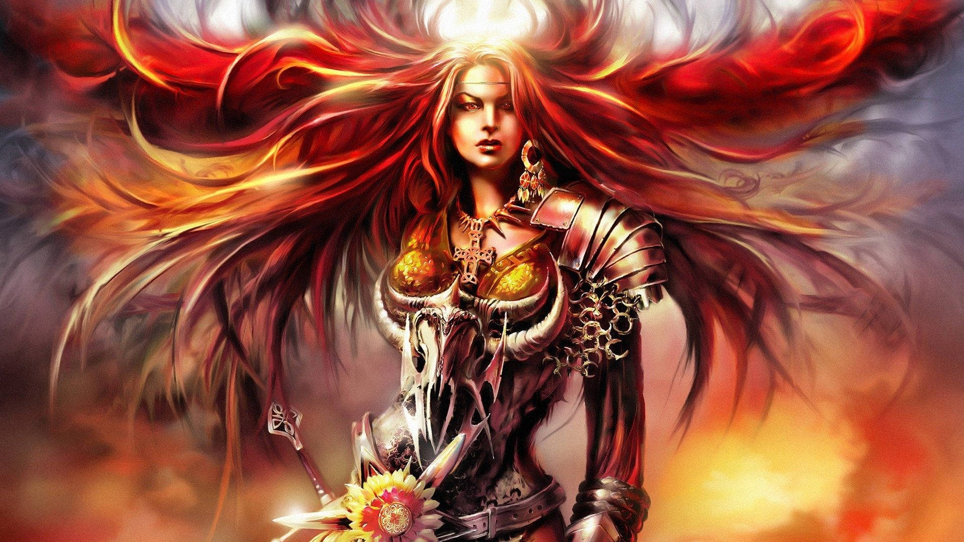 奇幻女戰士，紅髮盔甲，手持劍。 — Fire Emblem Warriors 壁紙