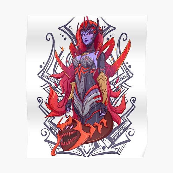 Mobile Legends 動態圖 桌布 壁紙 — 一位兇猛紅髮女惡魔身著華麗盔甲，在風格化的幾何背景前揮舞火焰劍。