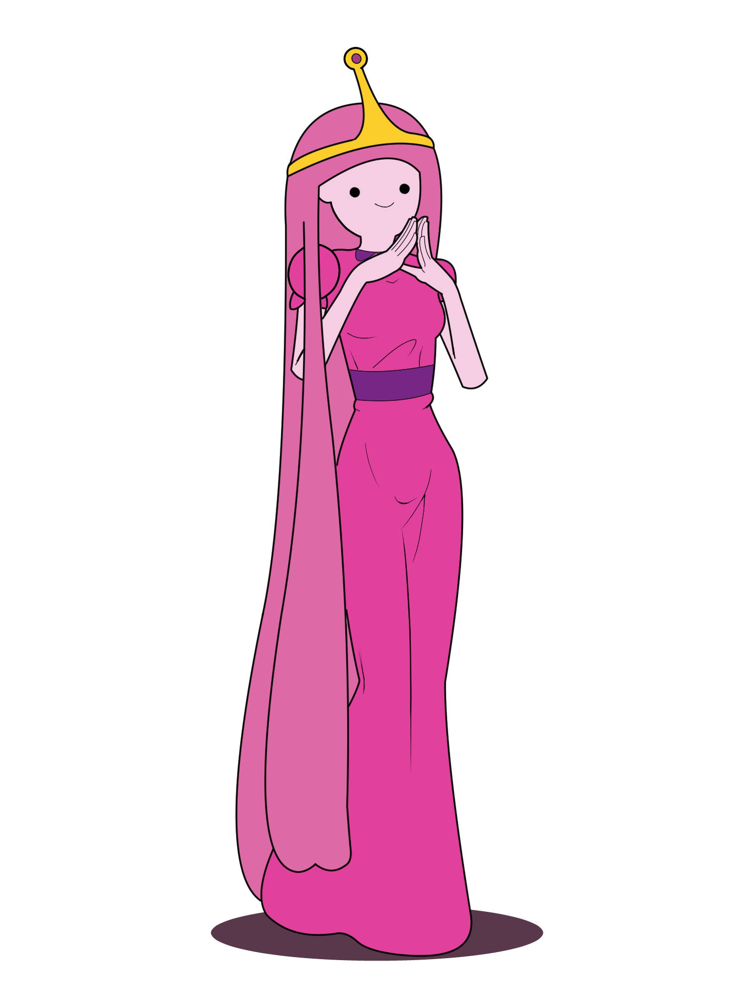Princess 桌布 壁紙 — 一位卡通公主，長長粉紅色頭髮，身穿粉紅色長裙，雙手合十靠近臉龐。