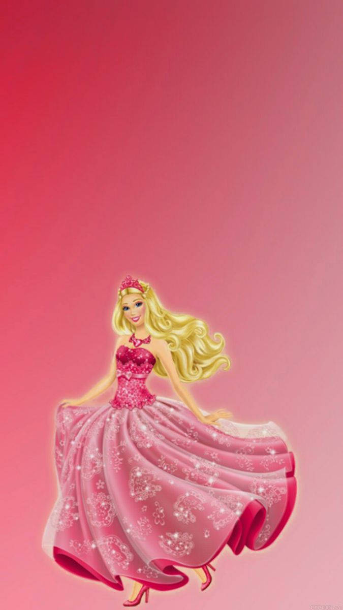 Princess 桌布 壁紙 — 一位卡通公主穿著閃閃發光的粉紅色禮服，在柔和的漸變粉紅色背景前優雅地旋轉。