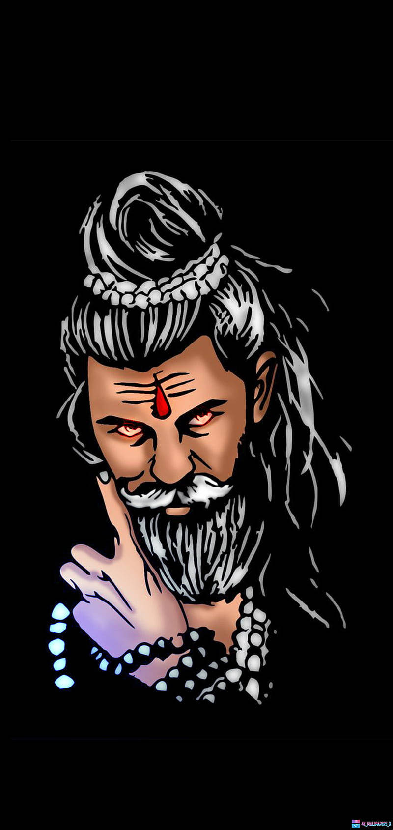 神 桌布 壁紙 — 一位嚴肅的插畫智者，白髮白鬚，在黑色背景前將手指放在嘴唇上。