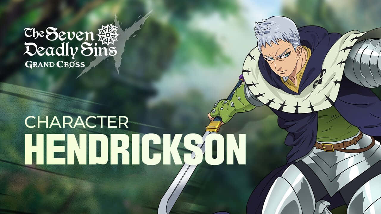 Seven Deadly Sins Hendrickson 桌布 壁紙 — 一位堅定的動漫戰士，銀髮綠手套，在森林戰鬥姿態中緊握劍。