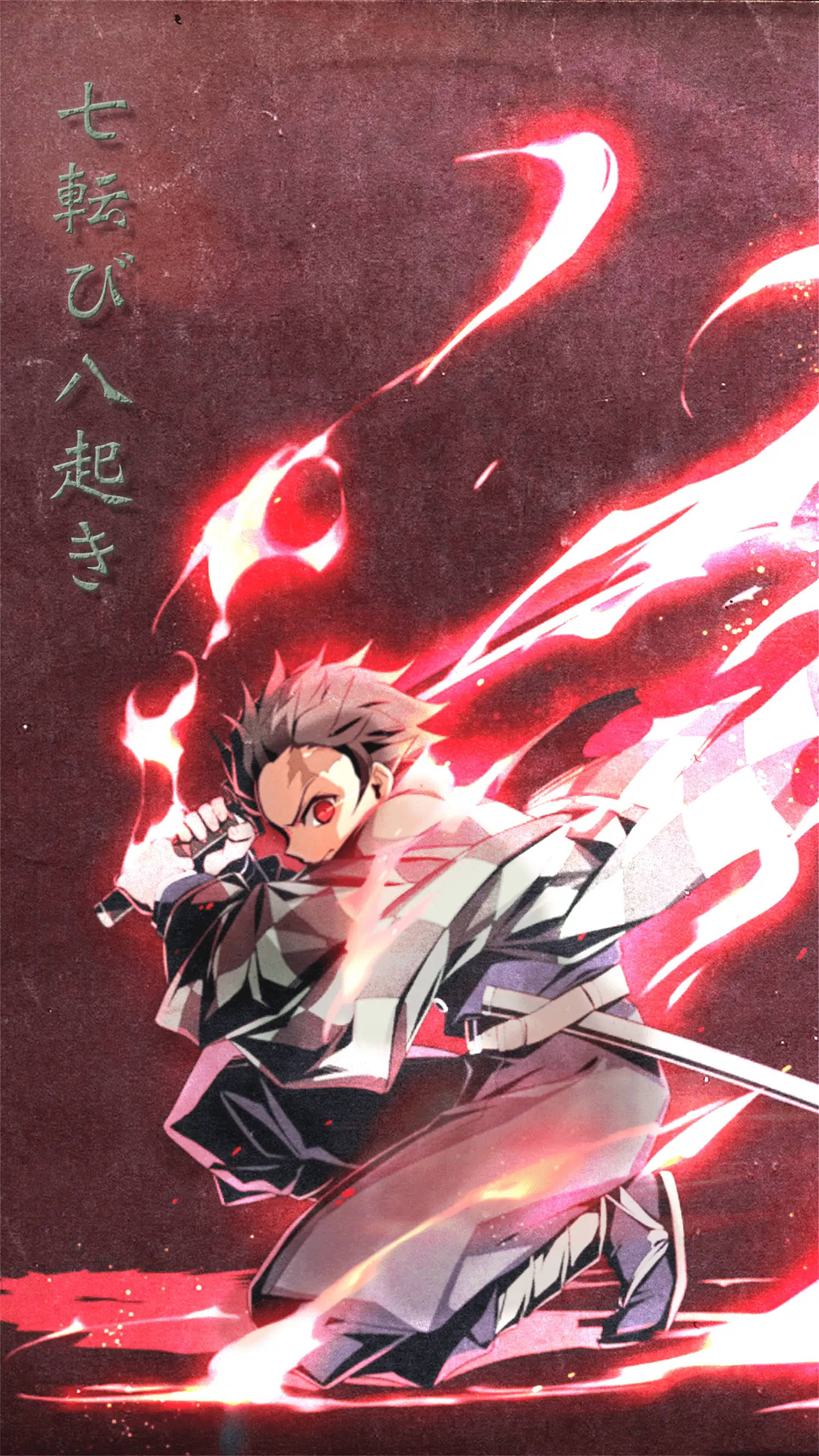 動漫男孩 桌布 壁紙 — 一位堅定的動漫戰士在黑暗紋理背景中，以發光的紅色眼睛和動態動作線條劈開深紅色的能量。