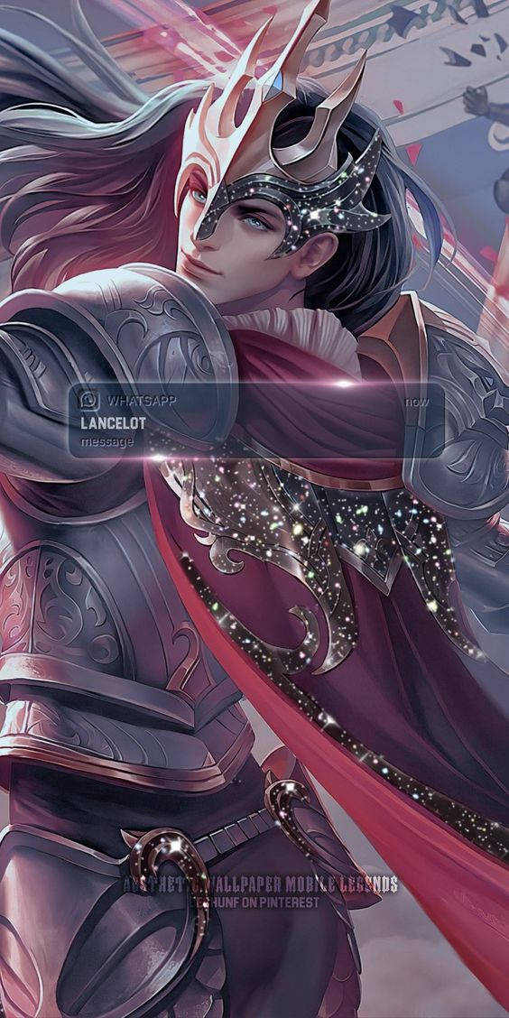 Mobile Legends 動態圖 桌布 壁紙 — 一位威嚴的裝甲騎士，擁有飄逸的紫色頭髮和星形面具，自信地站立在華麗的戰鬥裝備中。