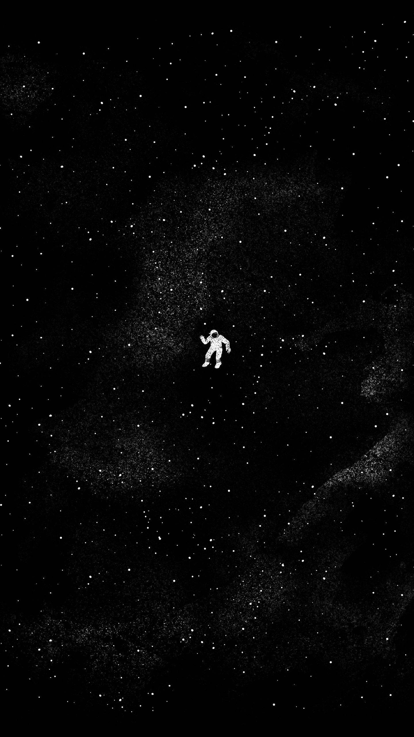 太空人美學 桌布 壁紙 — 一位孤獨的太空人在廣闊的星空中漂浮，被宇宙塵埃和遙遠的星星包圍。