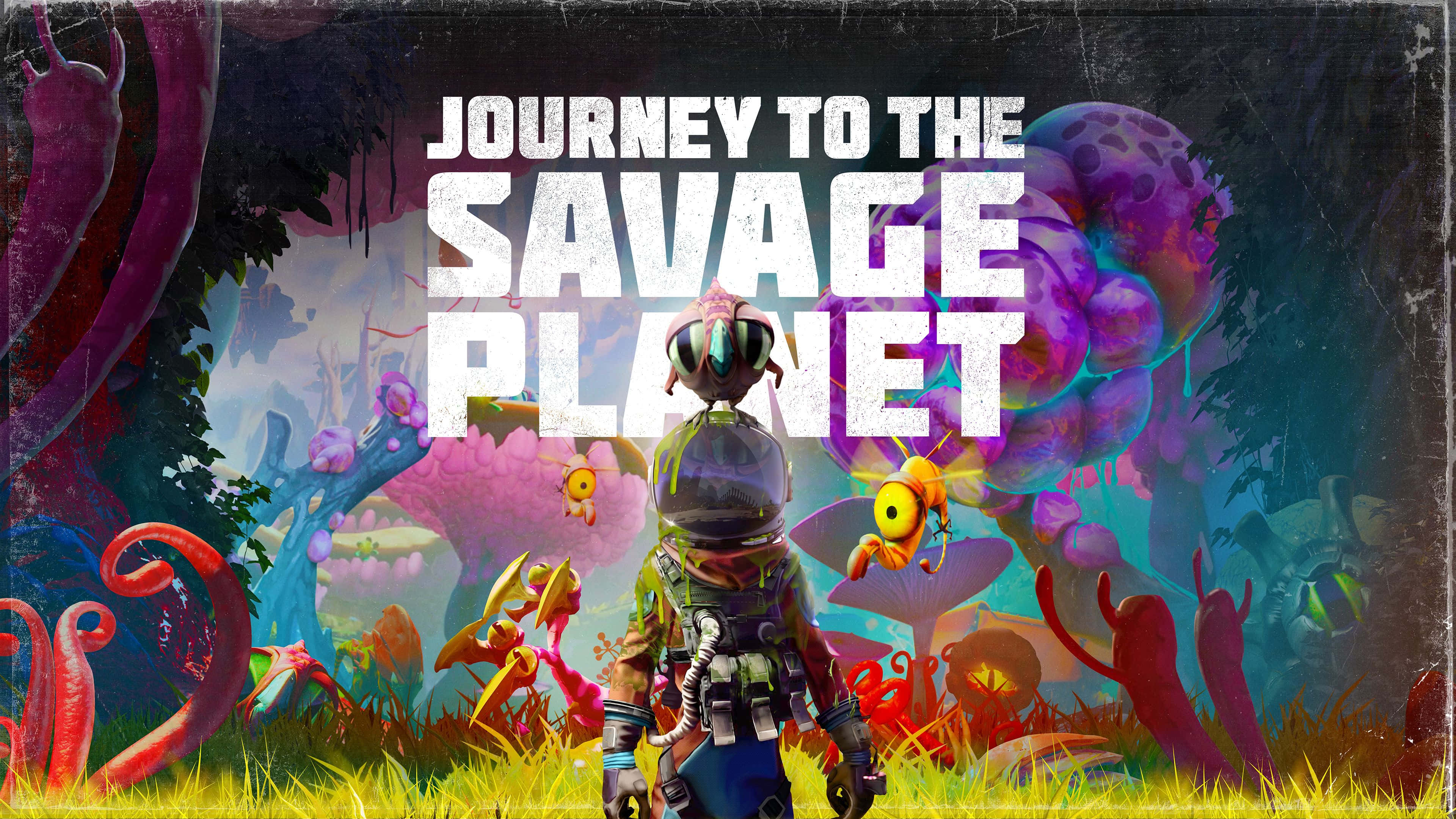 savage 桌布 壁紙 — 一位孤獨的太空人在暮色天空下探索一個充滿超現實植物和發光生物的充滿活力外星世界。