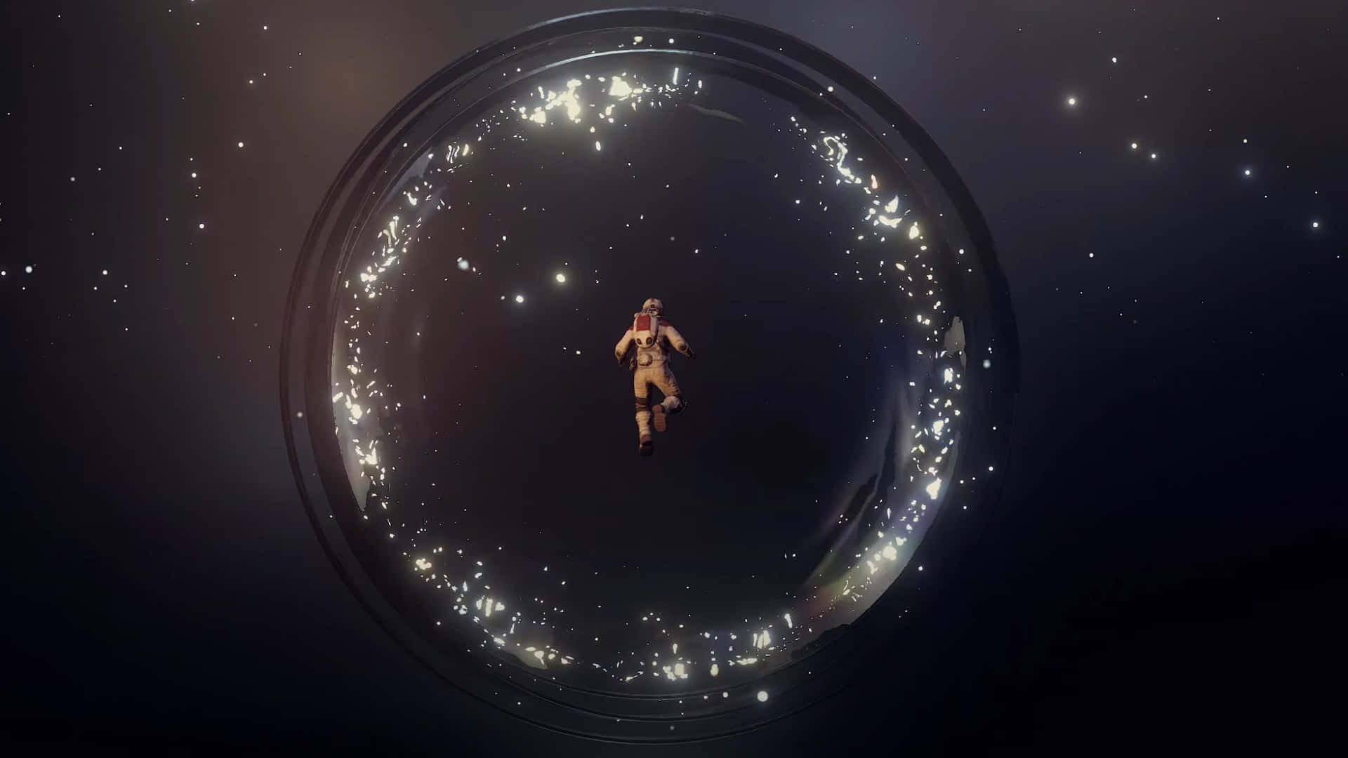 星空 桌布 壁紙 — 一位孤獨的太空人漂浮在一個發光的泡泡內，周圍是浩瀚太空中的繁星。