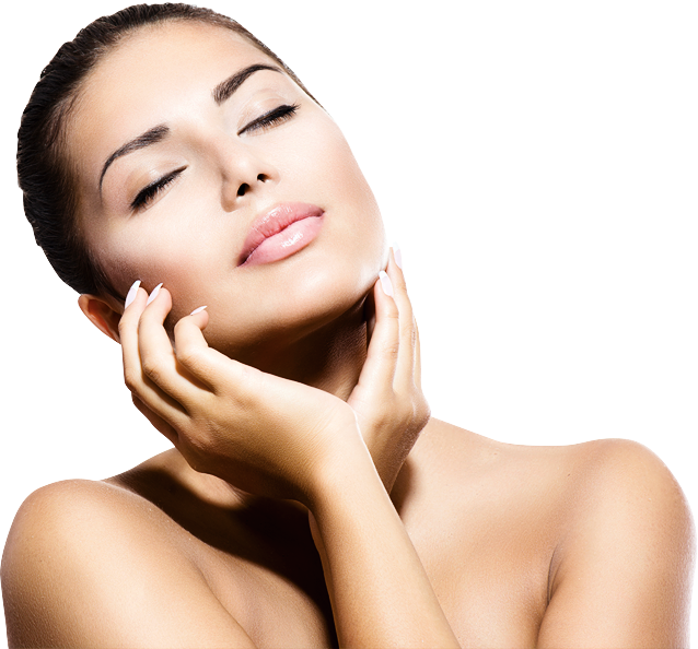 Beauty Parlour 桌布 壁紙 — 一位寧靜的女人閉上眼睛，輕輕將臉頰靠在純白背景上。