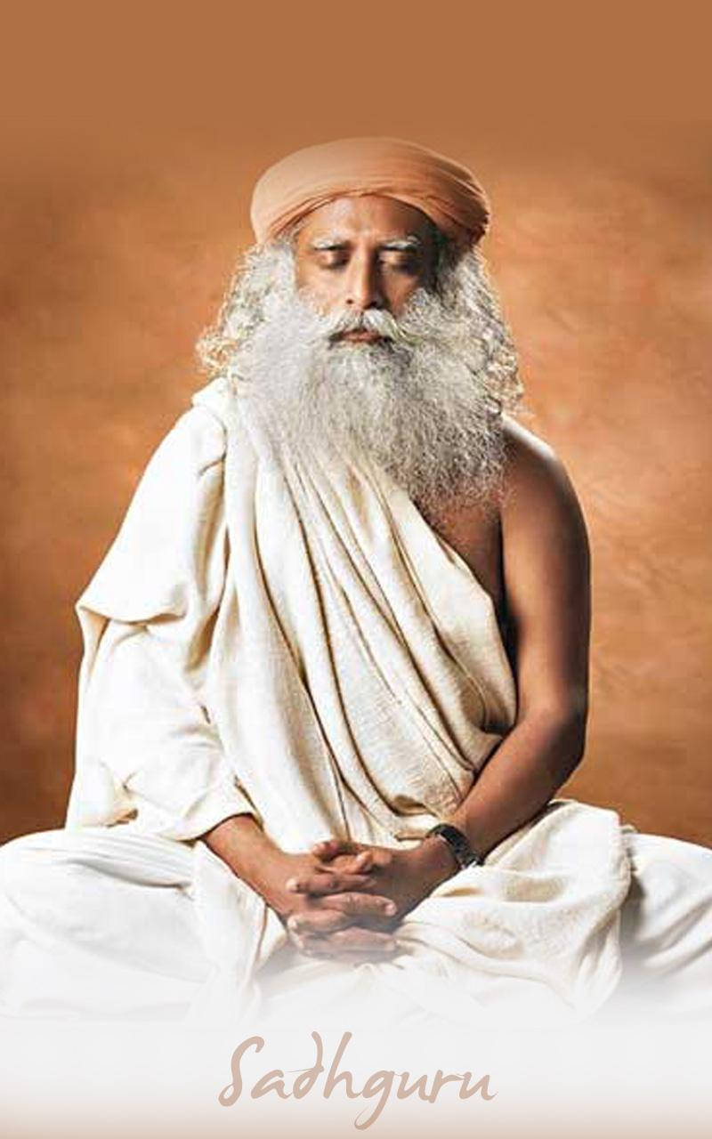 Meditation 桌布 壁紙 — 一位寧靜的聖人，長長的白鬍鬚，盤腿打坐，背景是溫暖的橙色。