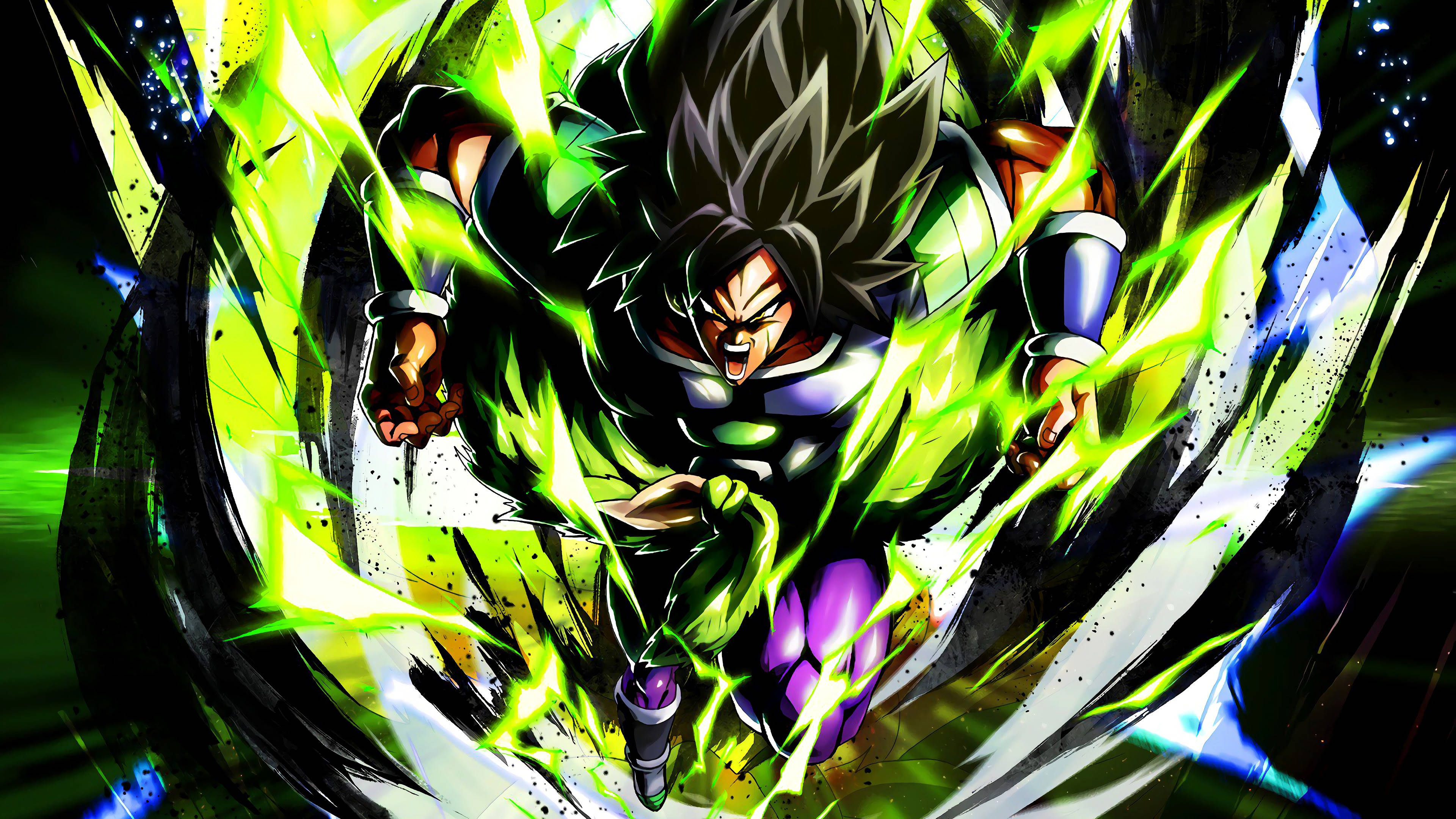 Dbz 桌布 壁紙 — 一位強大的動漫戰士，擁有尖刺的黑髮和綠色能量光環，帶著強烈的表情向前衝刺。