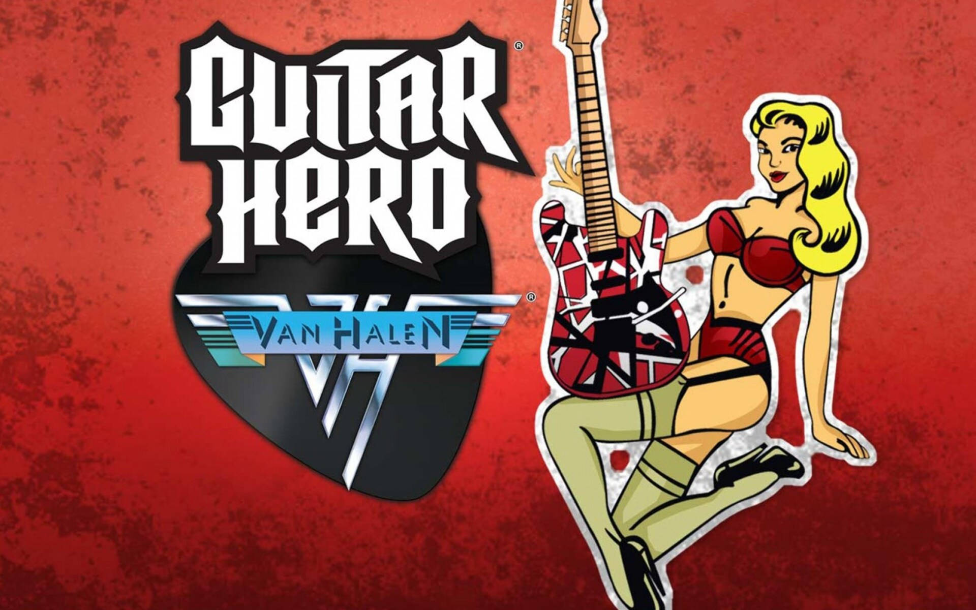 Guitar Hero Van Halen海報女郎在紅色背景上手持吉他 — 吉他英雄 壁紙