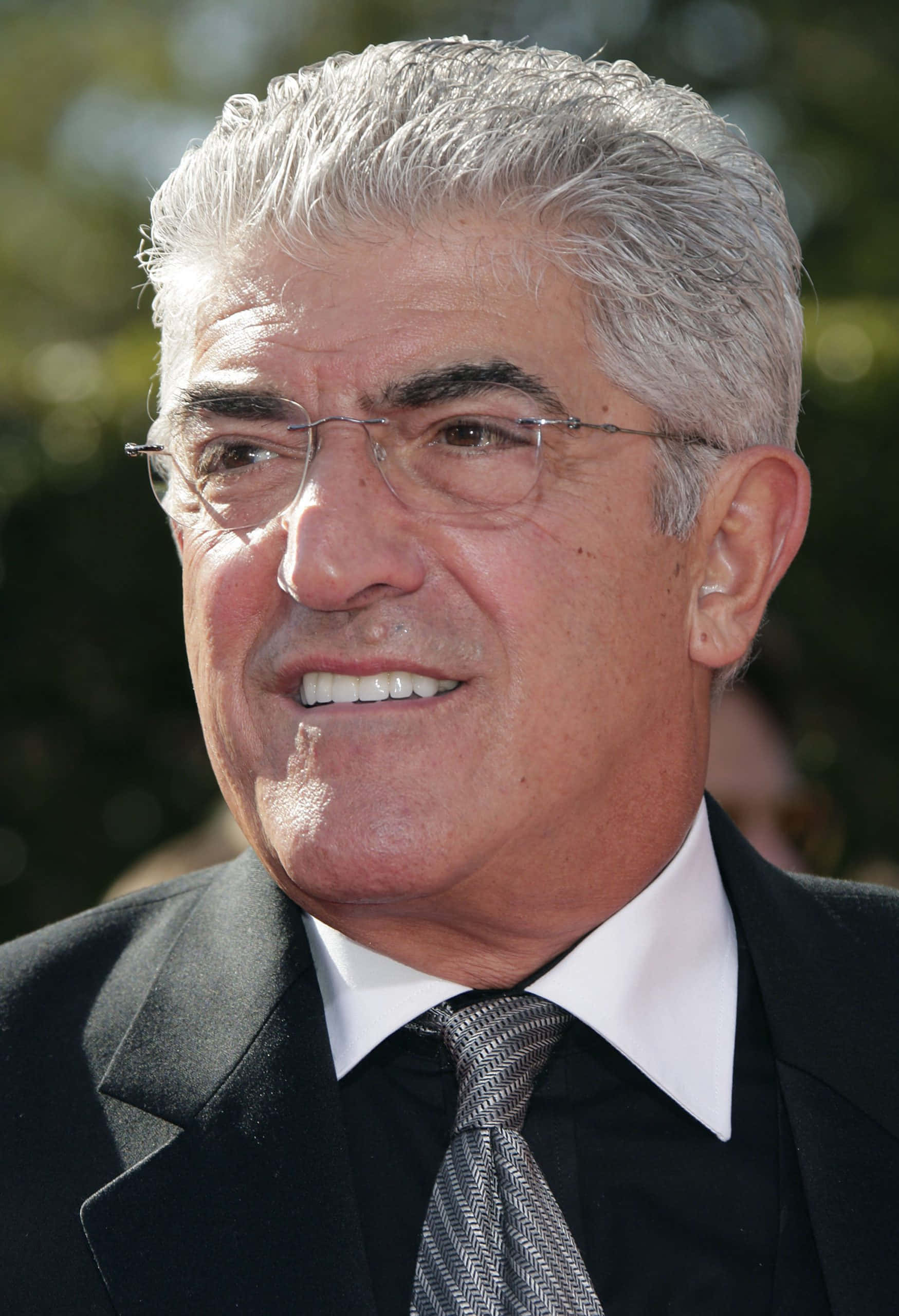 Frank Vincent 桌布 壁紙 — 一位微笑的灰髮戴眼鏡老年男士的近距離肖像，身穿黑色西裝和圖案領帶。