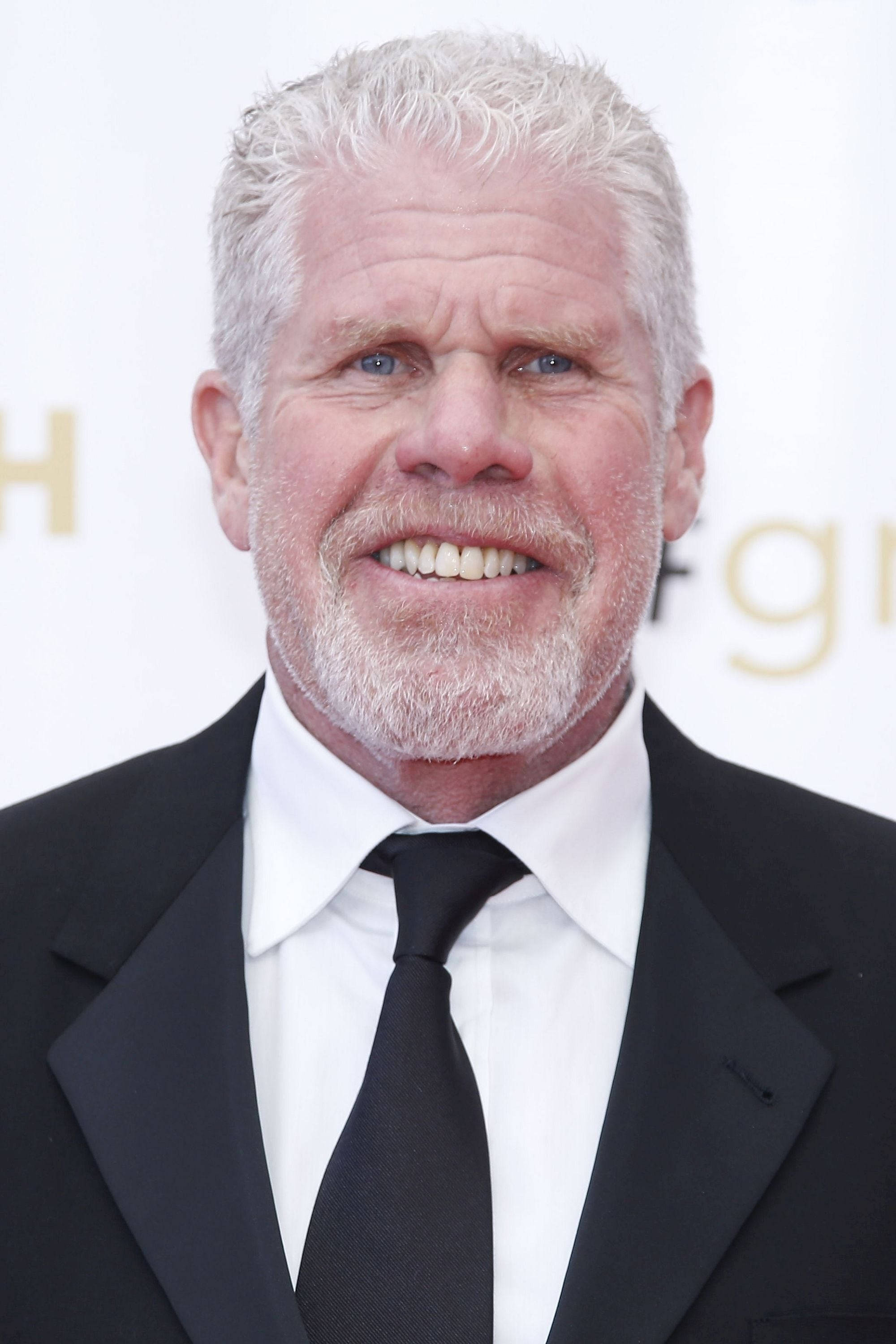 Celebrity 桌布 壁紙 — 一位微笑的白髮白鬍鬚男士穿著黑色西裝打領帶，在白色背景前的特寫肖像。