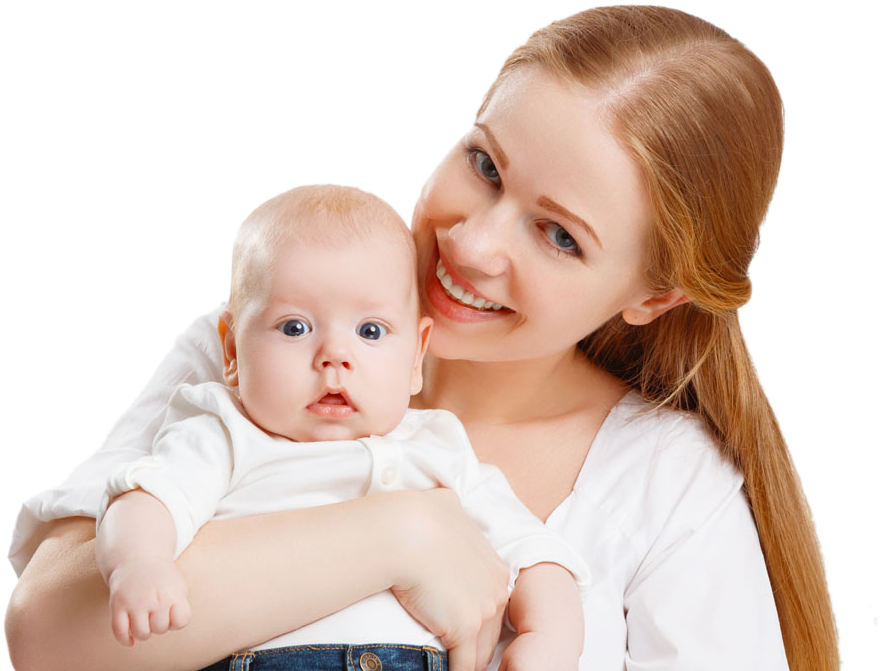 babies 桌布 壁紙 — 一位微笑的紅髮女性在黑色背景前抱著一個穿白衣的嬰兒。