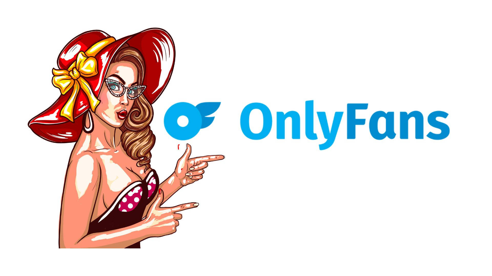 Cartoon 桌布 壁紙 — 一位戴紅帽的復古海報女郎以俏皮表情指向OnlyFans標誌。