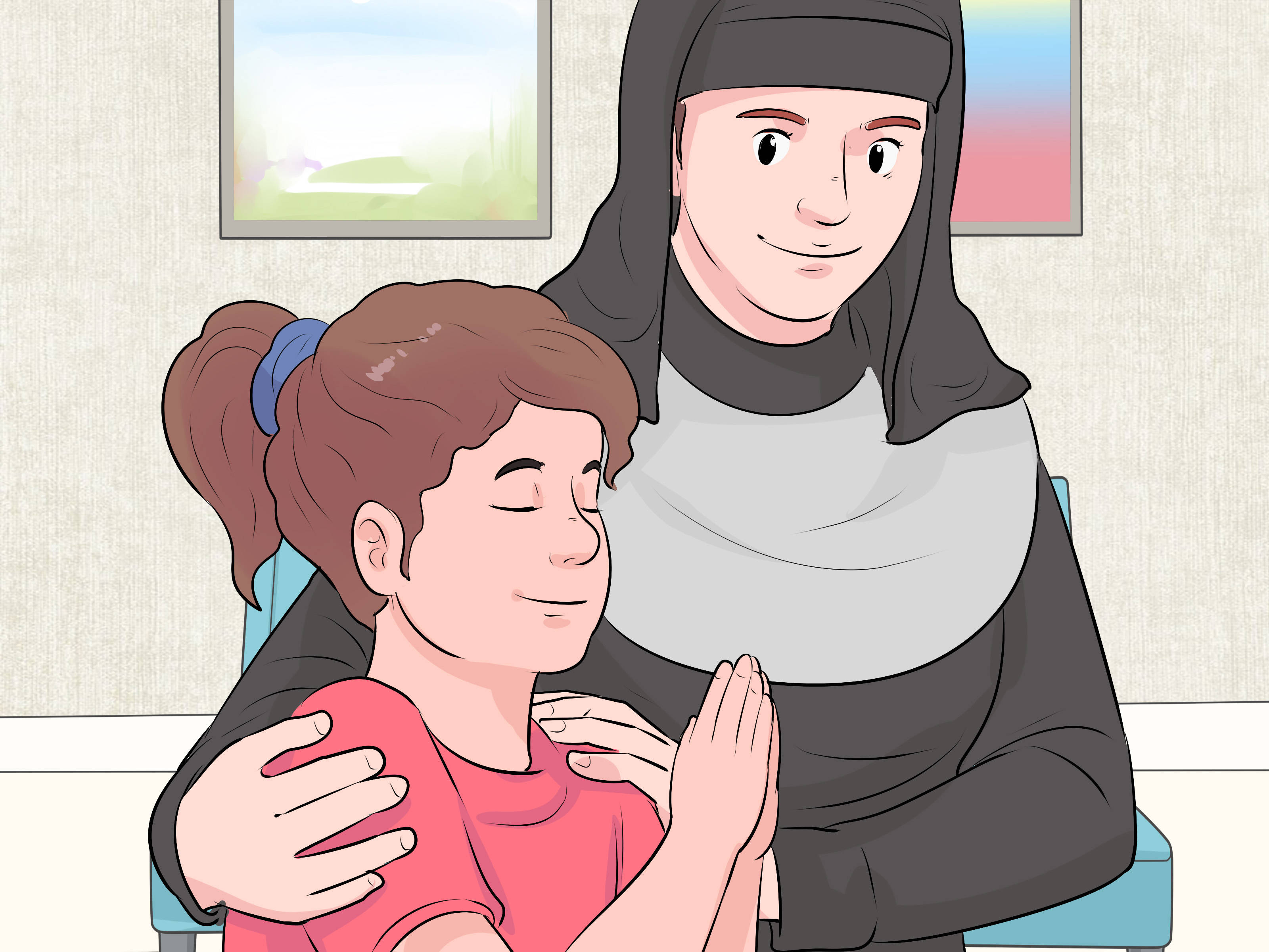 Sister 桌布 壁紙 — 一位戴頭巾的女性在溫暖照明的室內環境中，輕輕擁抱一個穿著紅色襯衫、面帶微笑的孩子。