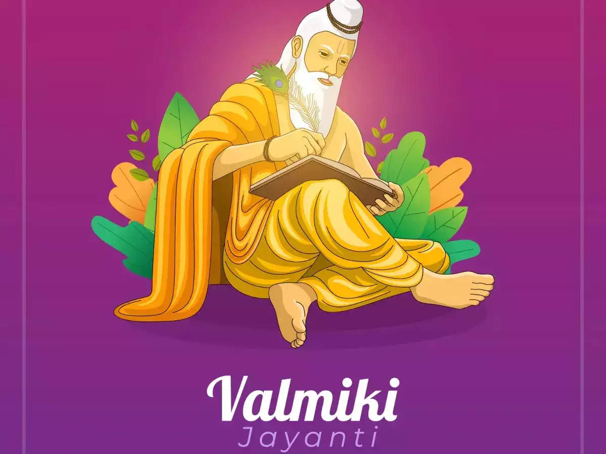 guru nanak dev ji 桌布 壁紙 — 一位插圖中的白鬍子聖人穿著金色長袍，盤腿而坐，在紫色背景中被綠葉環繞，正在寫書。