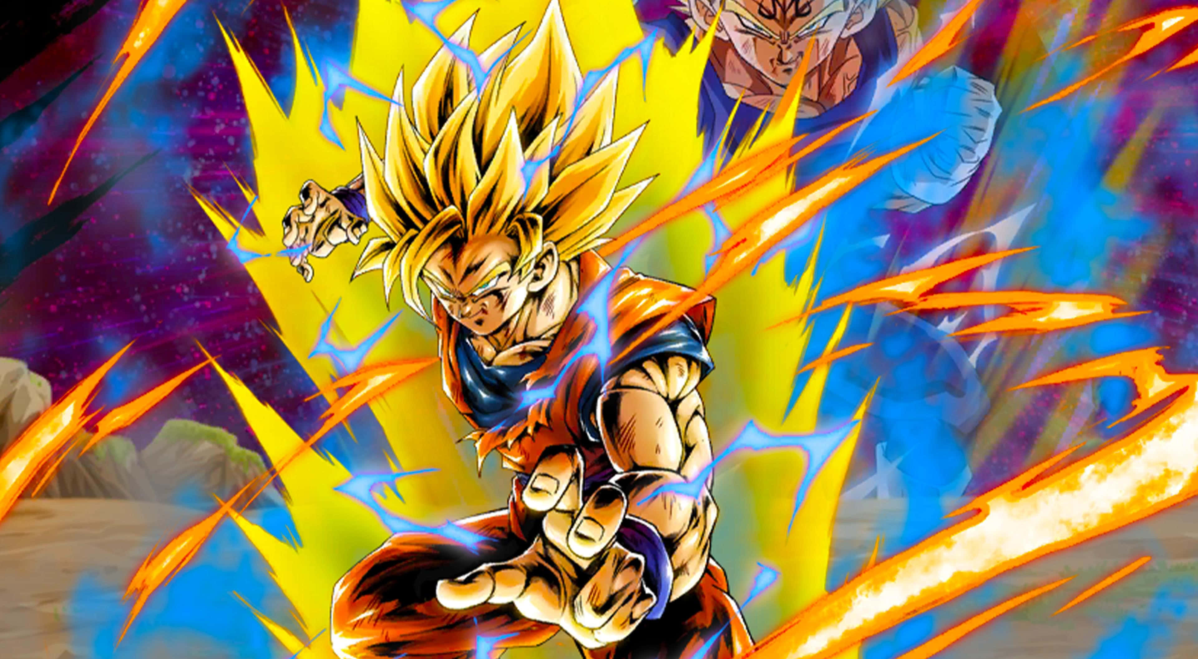Cool Dragon Ball 桌布 壁紙 — 一位擁有金色尖刺頭髮的強大動漫戰士，在宇宙背景下釋放出熾熱的能量爆炸。