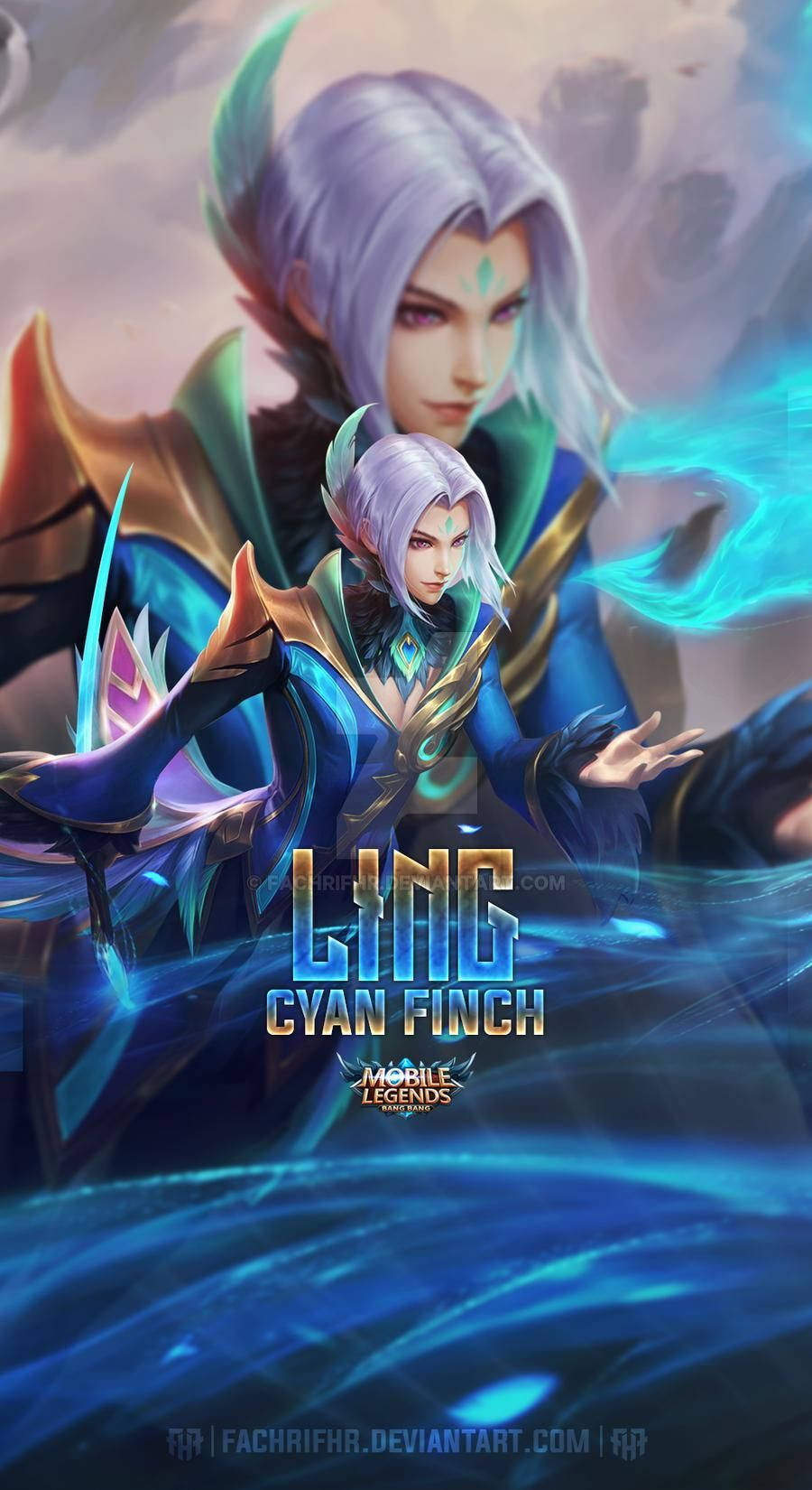 Mobile Legends 動態圖 桌布 壁紙 — 一位擁有銀色頭髮和發光藍色能量的奇幻戰士，在動態數位插圖中擺好姿勢。