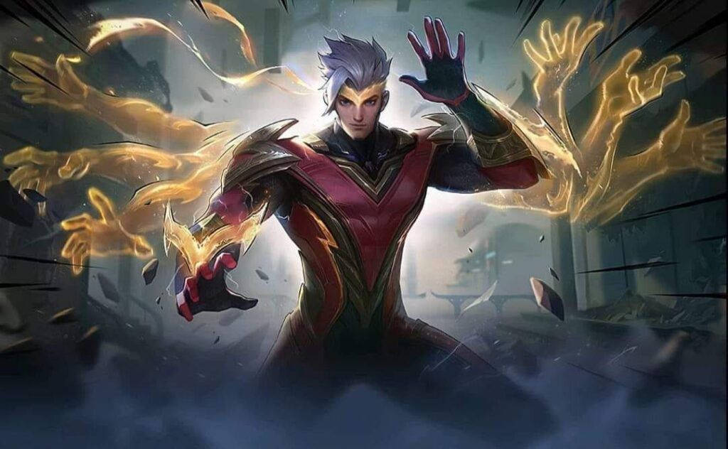 動漫英雄在廢墟城市中釋放熾熱能量。 — Mobile Legends 動態圖 壁紙