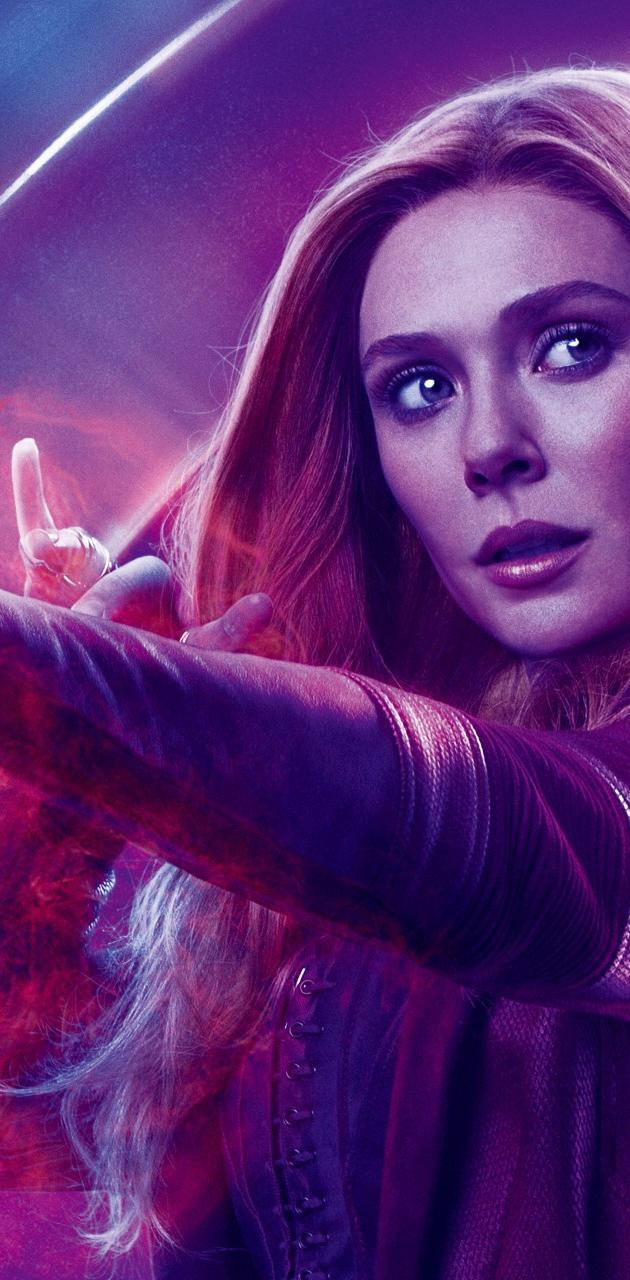Wanda 桌布 壁紙 — 一位擁有飄逸長髮的女性伸出手，在宇宙紫色和粉紅色的背景下釋放出紅色能量。