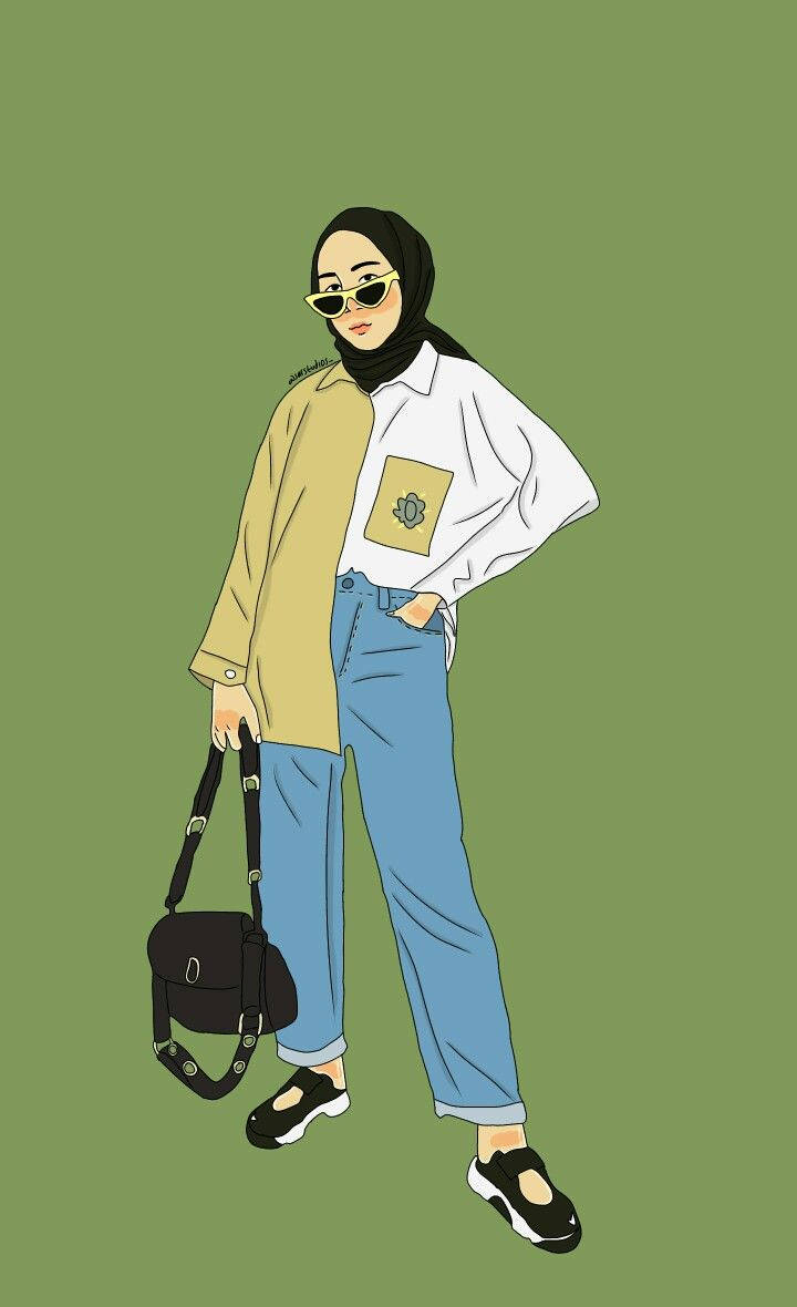 一位時尚女性戴著頭巾、太陽眼鏡，並拿著一個包包。