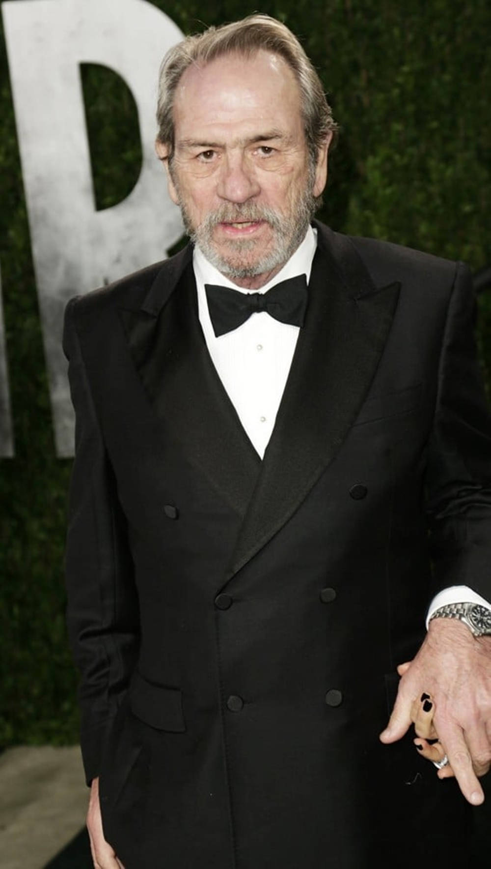 Celebrity 桌布 壁紙 — 一位有灰色鬍鬚的顯赫年長男士，穿著黑色雙排扣禮服和領結，背景是綠色樹籬。