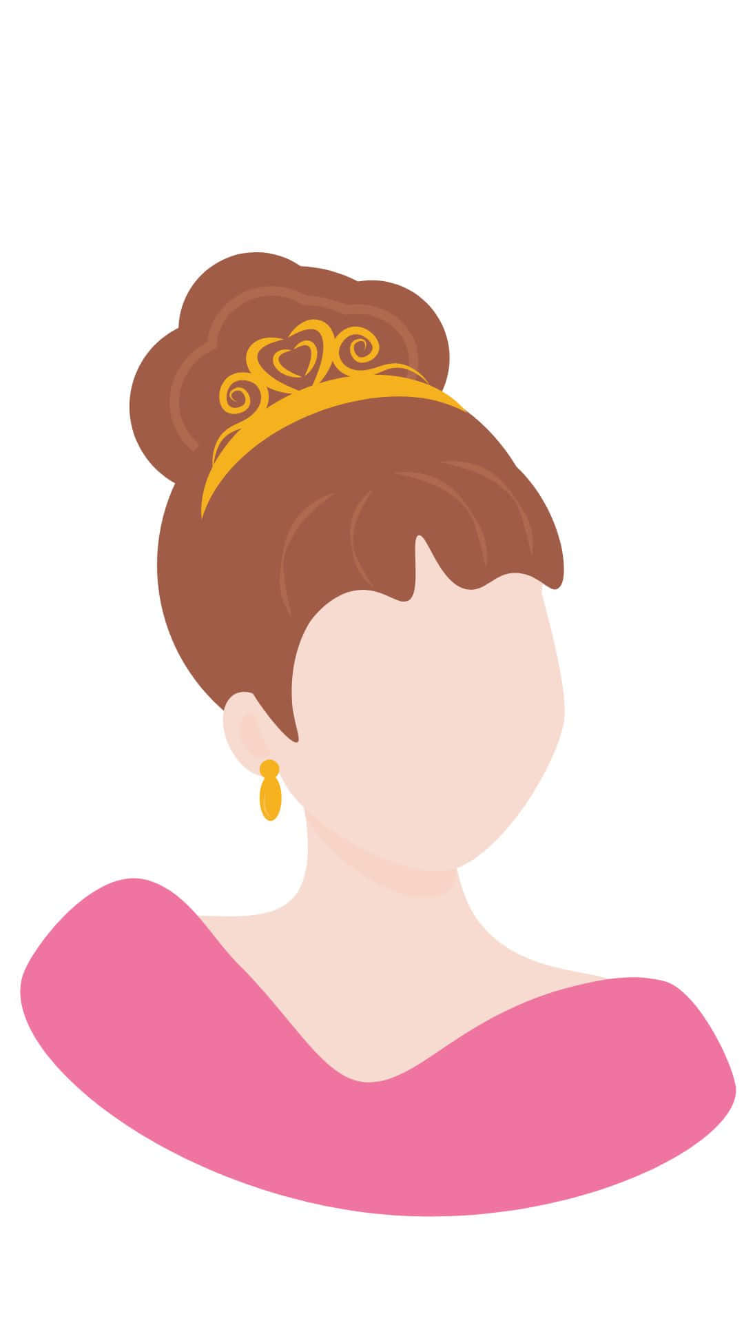 Cute Queen 桌布 壁紙 — 一位棕色頭髮盤成髮髻、戴著金色頭飾和粉紅色連衣裙的公主的風格化插圖。
