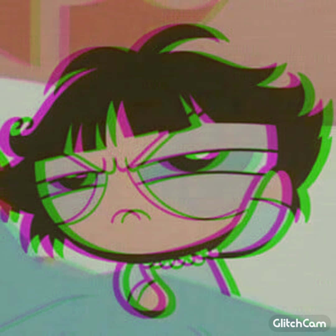 Buttercup Aesthetic 桌布 壁紙 — 一位深色頭髮、戴眼鏡的動漫女孩，皺著眉頭，流著淚，憤怒地瞪著眼。