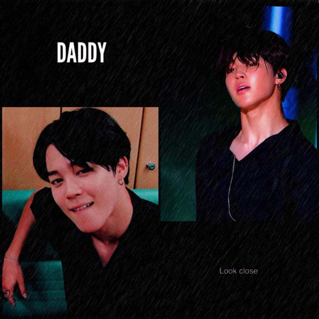 Jimin Aesthetic 桌布 壁紙 — 一位深色頭髮的年輕男子在雨夜背景中，以分割畫面肖像溫暖微笑，伴隨發光的藍色燈光。