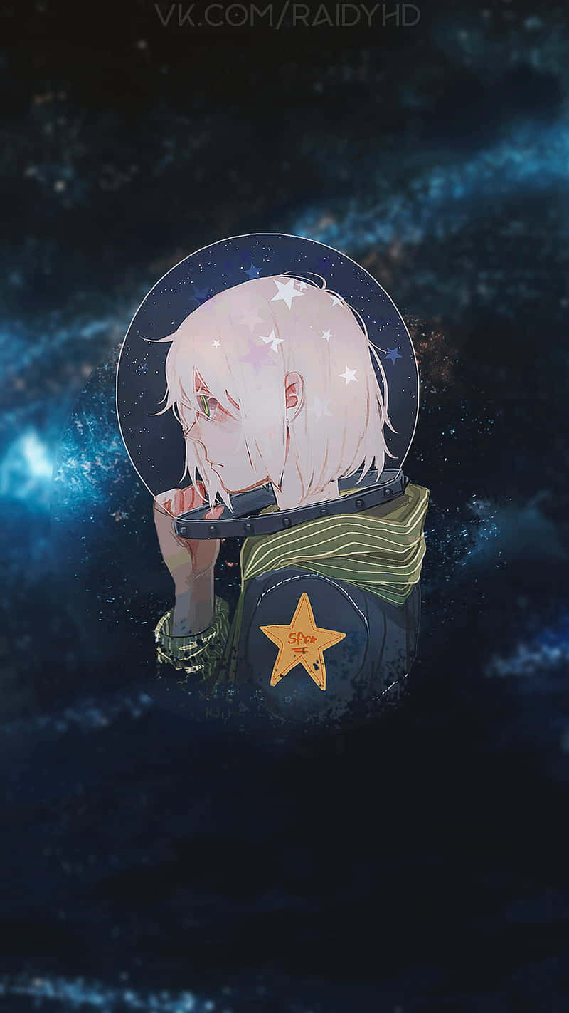 淺色頭髮和星星頭盔的動漫太空人，背景是宇宙藍色。 — 太空人 壁紙