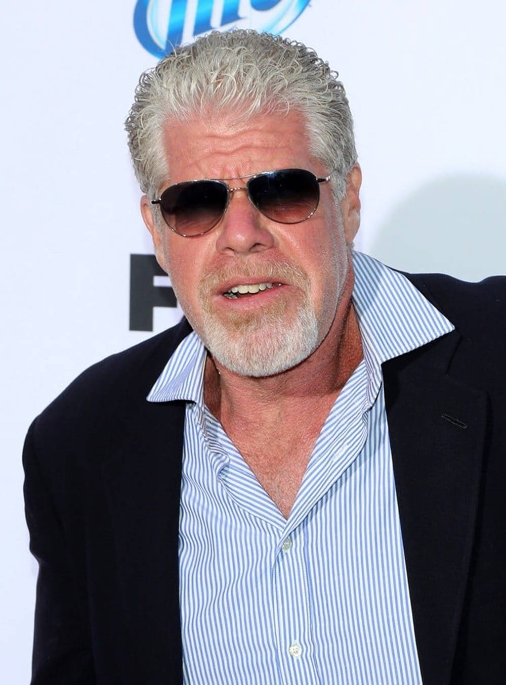 Celebrity 桌布 壁紙 — 一位灰髮戴太陽眼鏡的男子在公共活動中穿著黑色西裝外套，內搭條紋襯衫。