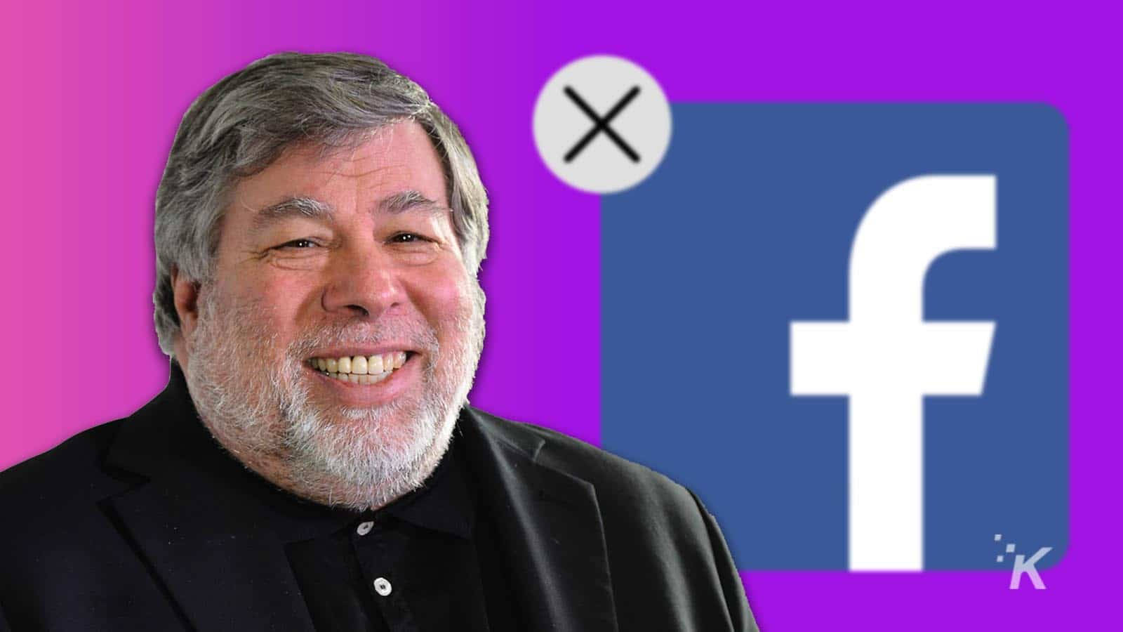 Facebook 桌布 壁紙 — 一位灰髮灰鬍鬚的微笑男士站在充滿活力的紫色背景前，背景上有一個被劃掉的Facebook標誌。