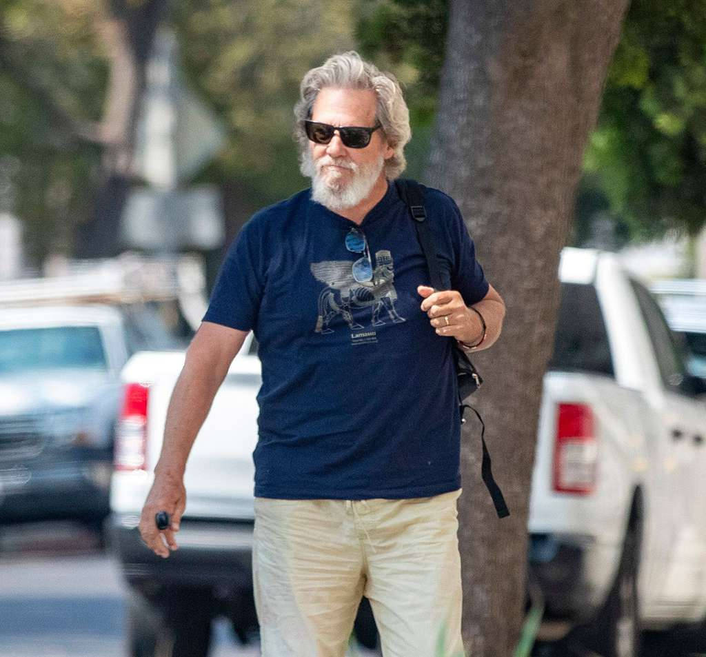 Celebrity 桌布 壁紙 — 一位灰髮鬍鬚的男人自信地走在綠樹成蔭的街道上，戴著太陽眼鏡和深藍色T恤。