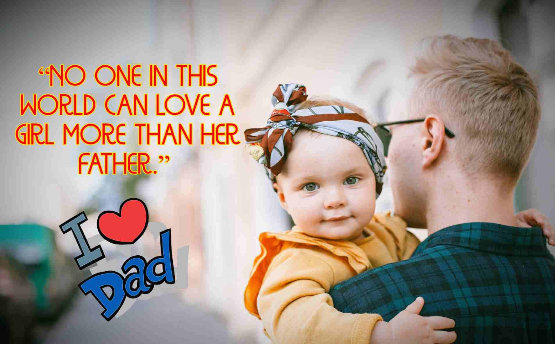 Fathers Day 桌布 壁紙 — 一位父親溫柔地抱著他的小女兒，她戴著圖案頭帶和黃色毛衣，看著鏡頭。