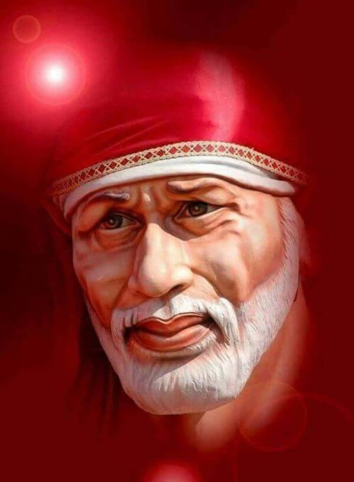 Indian 桌布 壁紙 — 一位留著白鬍子、戴著紅色頭飾的長者特寫肖像，背景是發光的紅色。