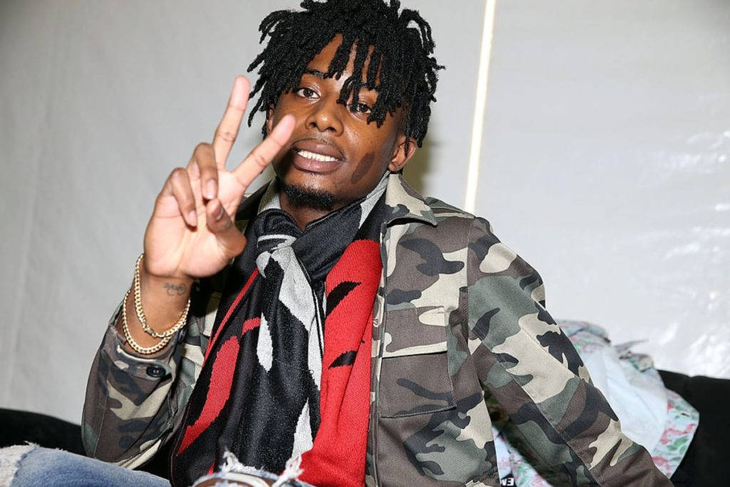 Carti 桌布 壁紙 — 一位留著辮子的年輕男子穿著迷彩外套和紅色圍巾，微笑著比出和平手勢。