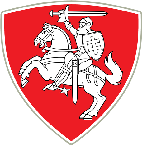 Lithuania 桌布 壁紙 — 一位白騎士騎著一匹騰躍的馬，高舉寶劍，盾牌上有一個十字架，置於大膽的紅色盾牌上。