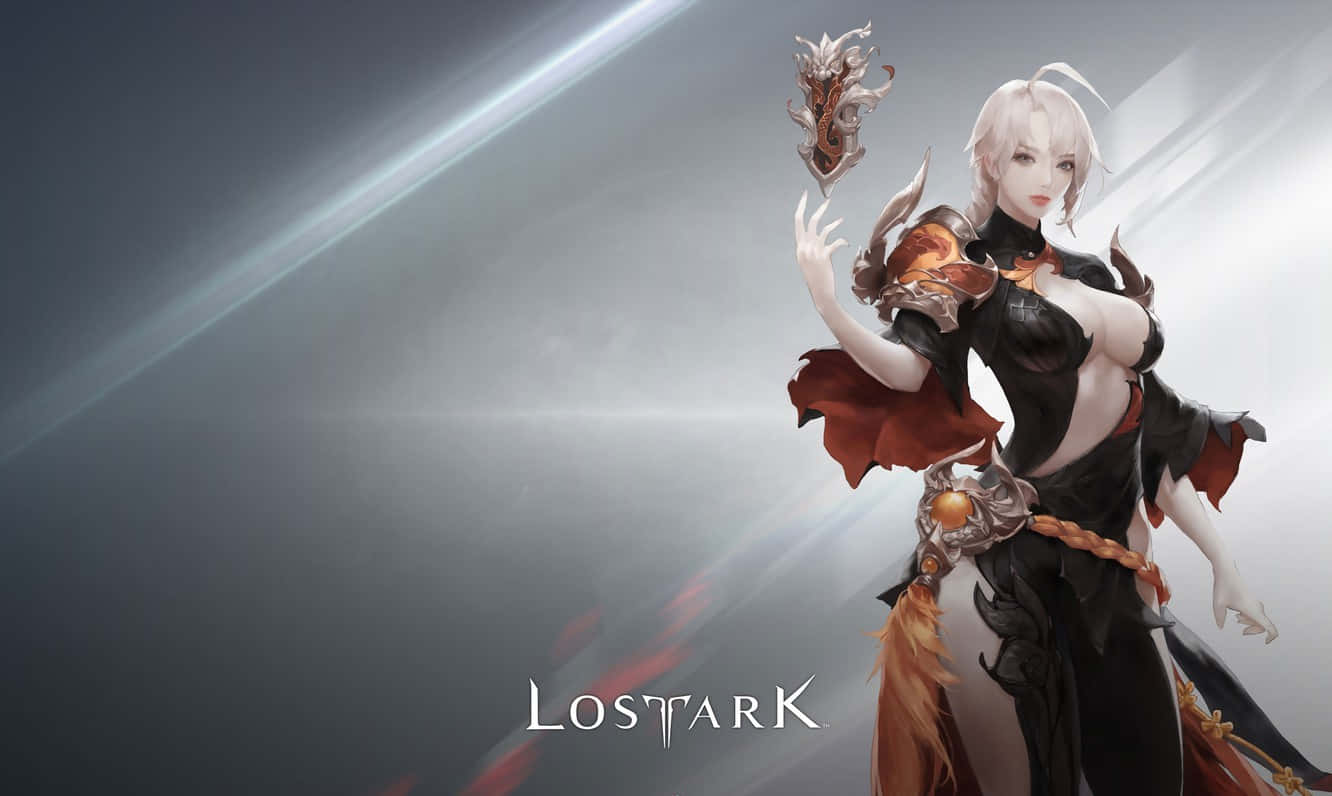 game 桌布 壁紙 — 一位白髮奇幻戰士在戲劇性的光束背景下揮舞著發光的華麗武器。