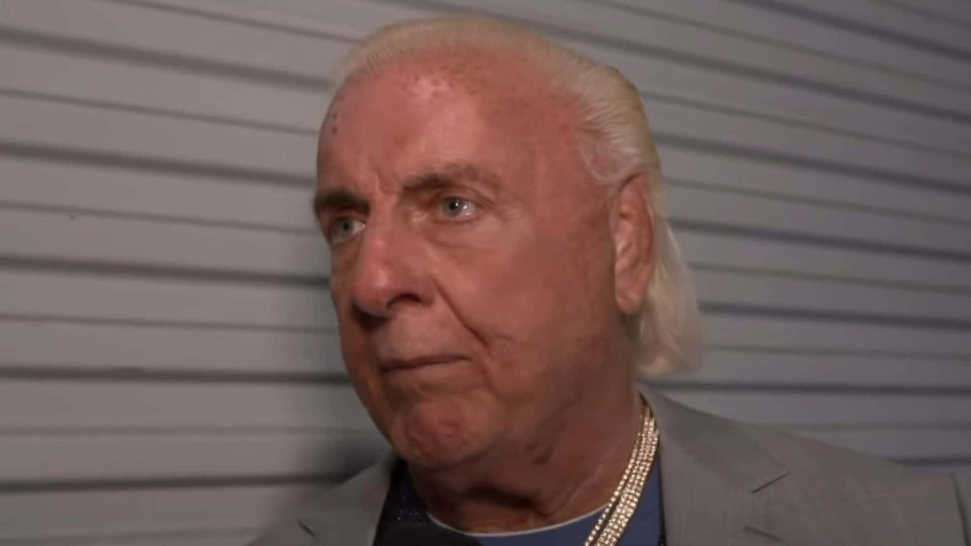 Celebrity 桌布 壁紙 — 一位白髮戴金鏈的老年男子在灰色板條牆前的特寫。