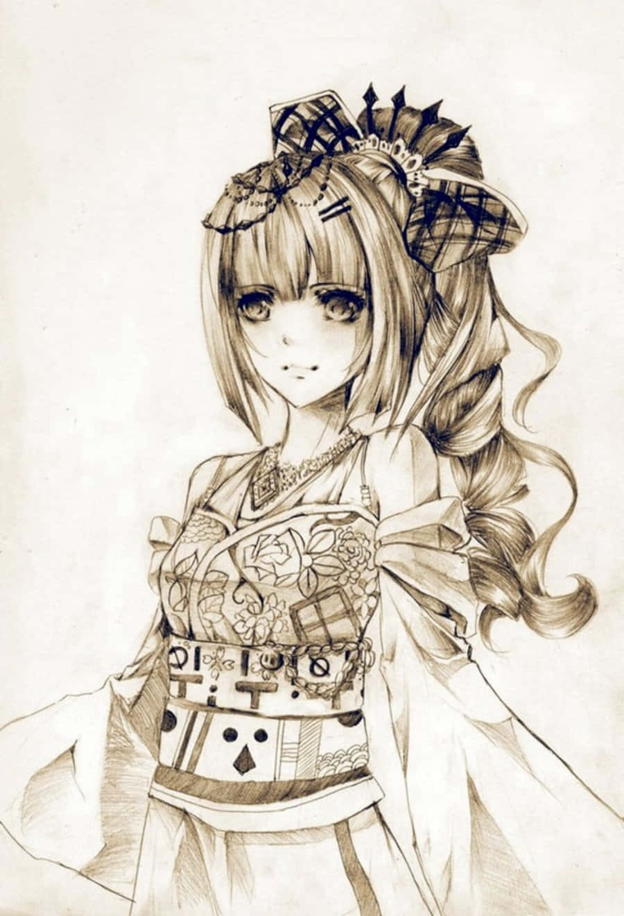 一位穿著傳統服飾的女孩的繪畫 壁紙
