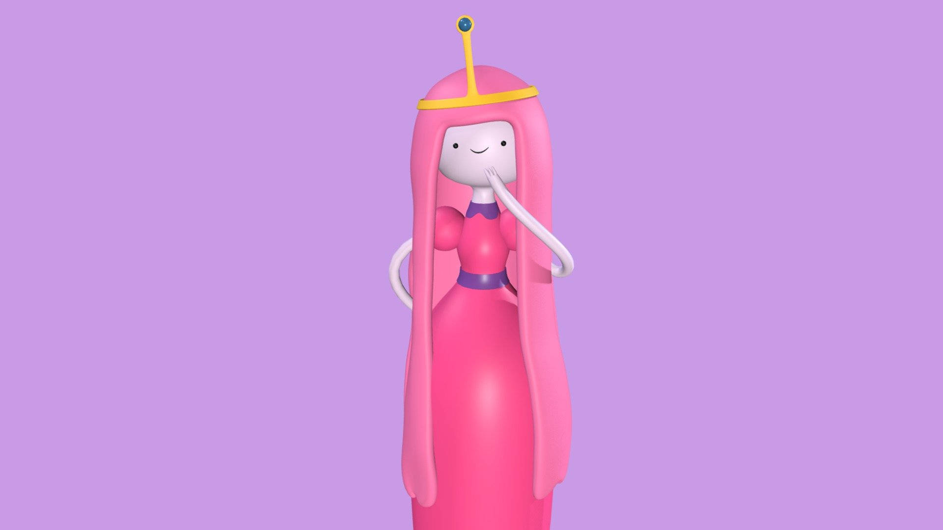 Princess 桌布 壁紙 — 一位粉紅色動畫公主，長髮戴著皇冠，站在純色薰衣草背景前。