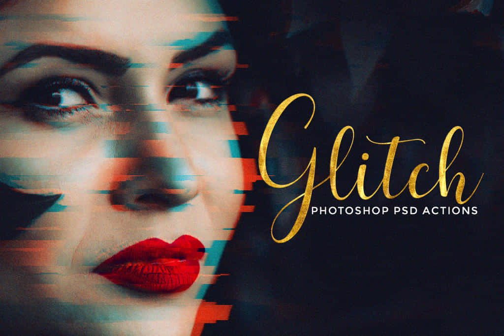 Glitch 桌布 壁紙 — 一位紅唇女性的故障藝術肖像，臉部有數位扭曲效果。
